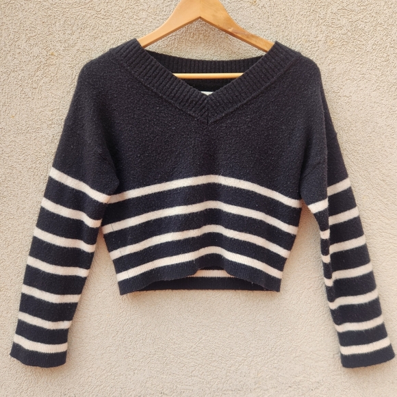 Abercrombie & Fitch Sweaters - ABERCROMBIE FITCH Women's Sweater XS Blue Striped Merino Wool Y2K Cropped
